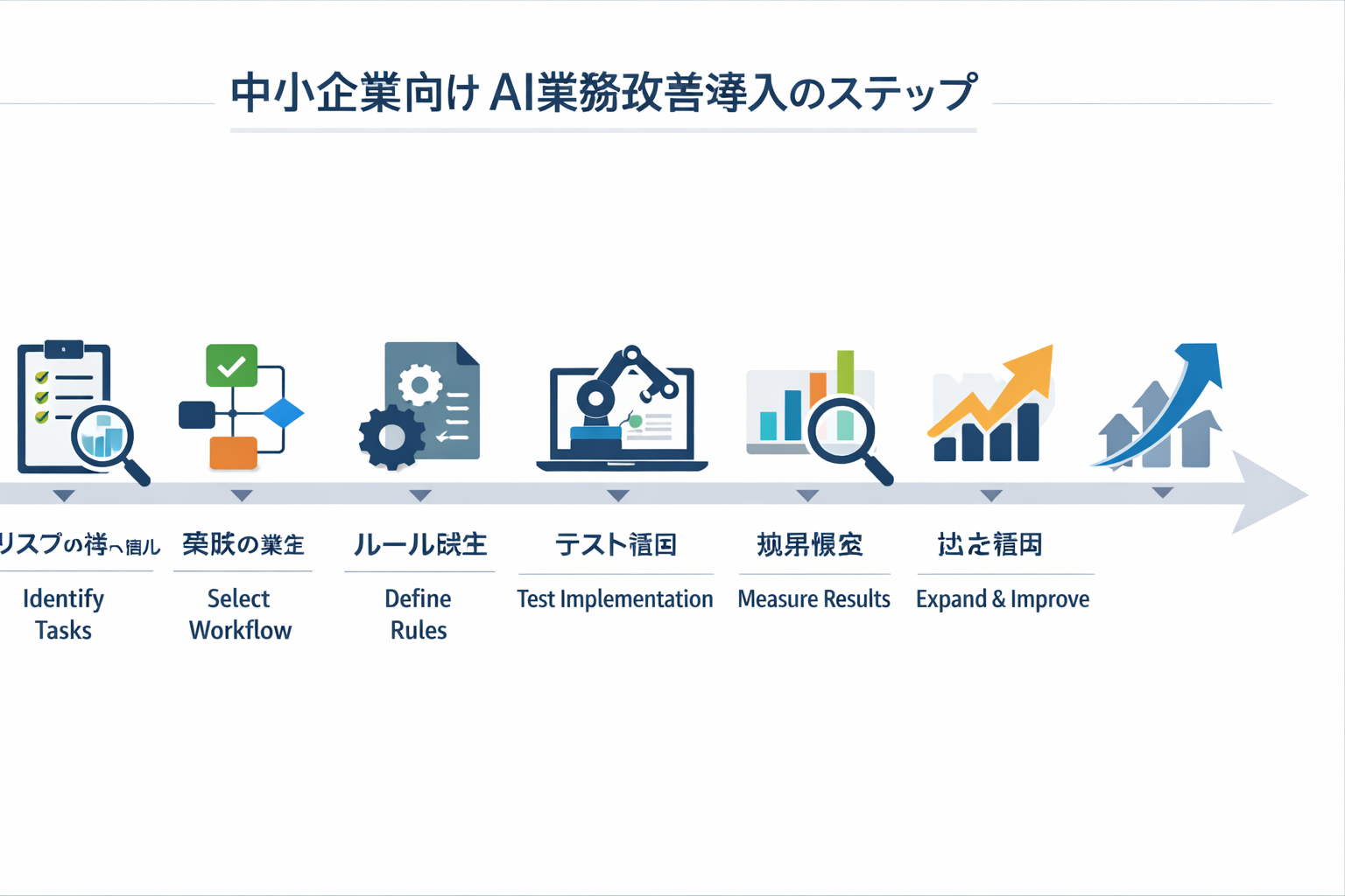 AI業務改善の導入手順を表現したステップ図